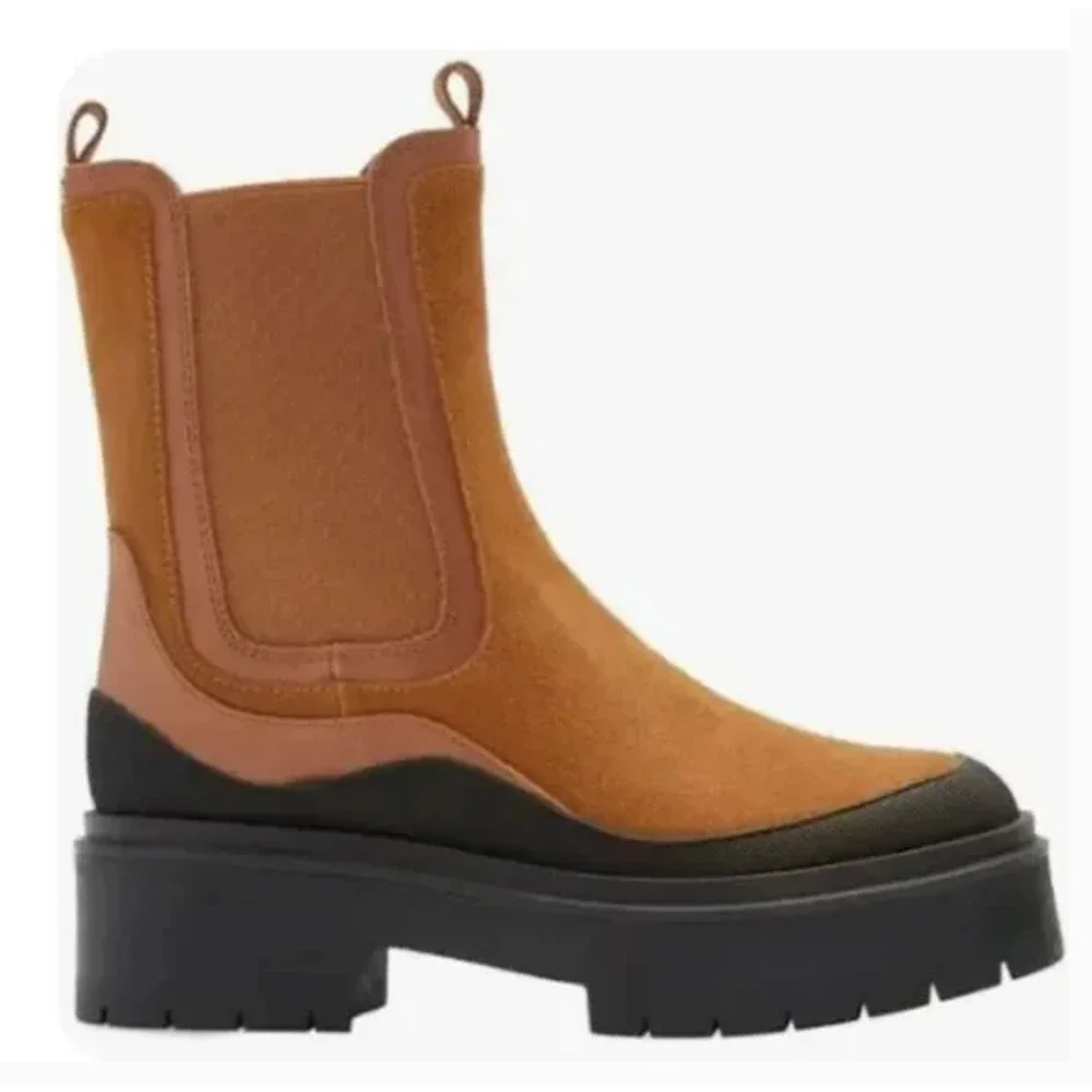 Sam Edelman Lulia Chelsea Boots 6 NWT Tan Suede Platform Lug Sole Ankle Calf
